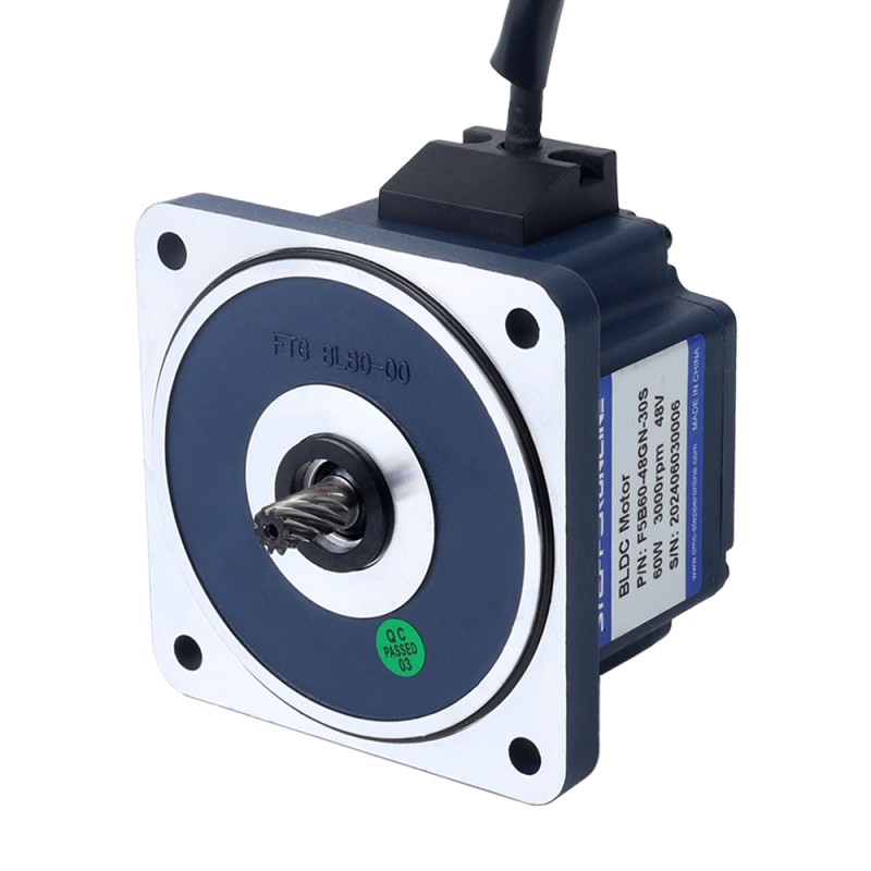 48V 60W 1000RPM Geared Brushless DC Motor 0.46Nm(65.14oz.in) 3:1 Spur Gearbox - F5B60-48GN-30S/5GN3K | StepperOnline AU